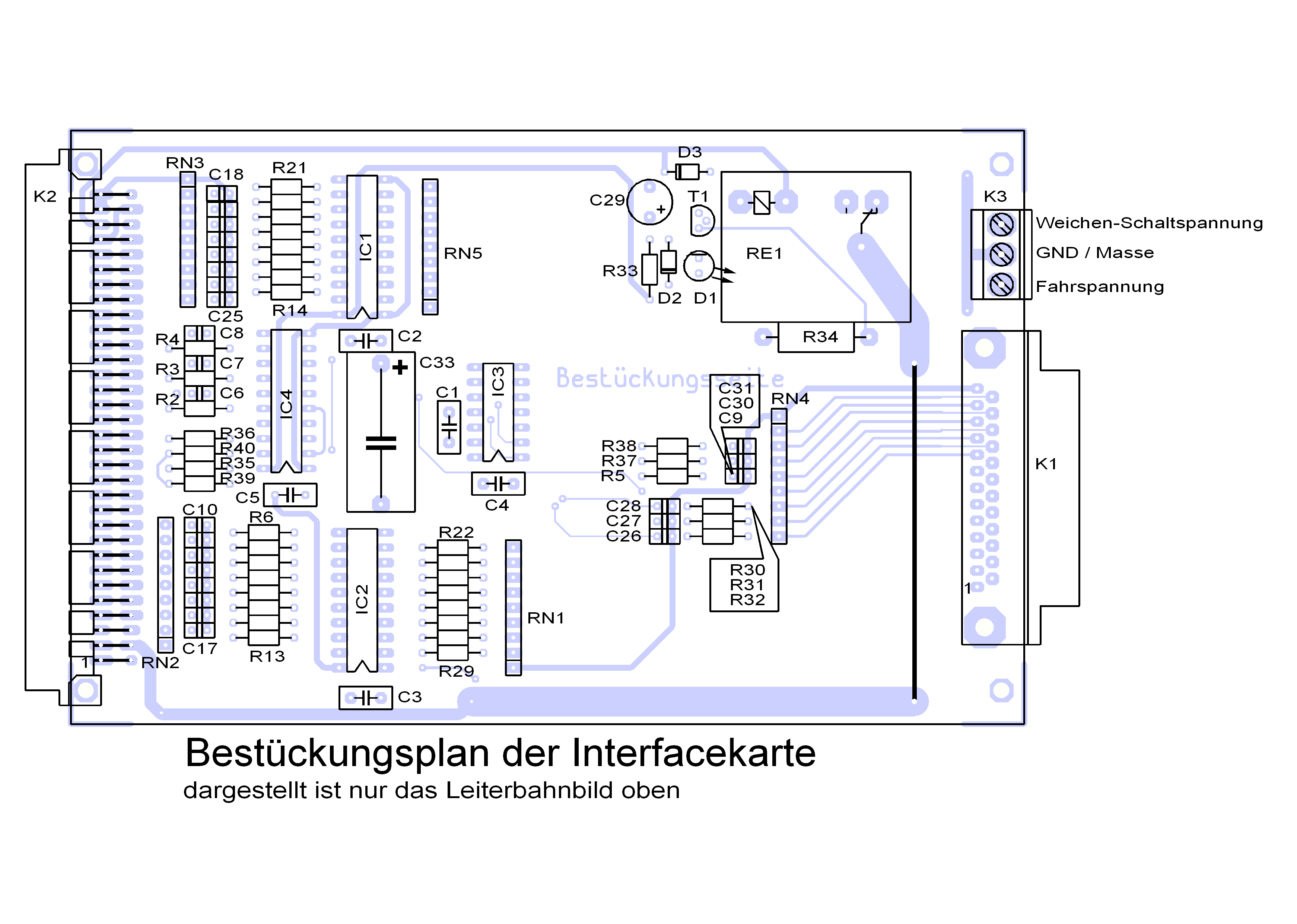 Bestückungsplan zum Interface zur PIO-Karte